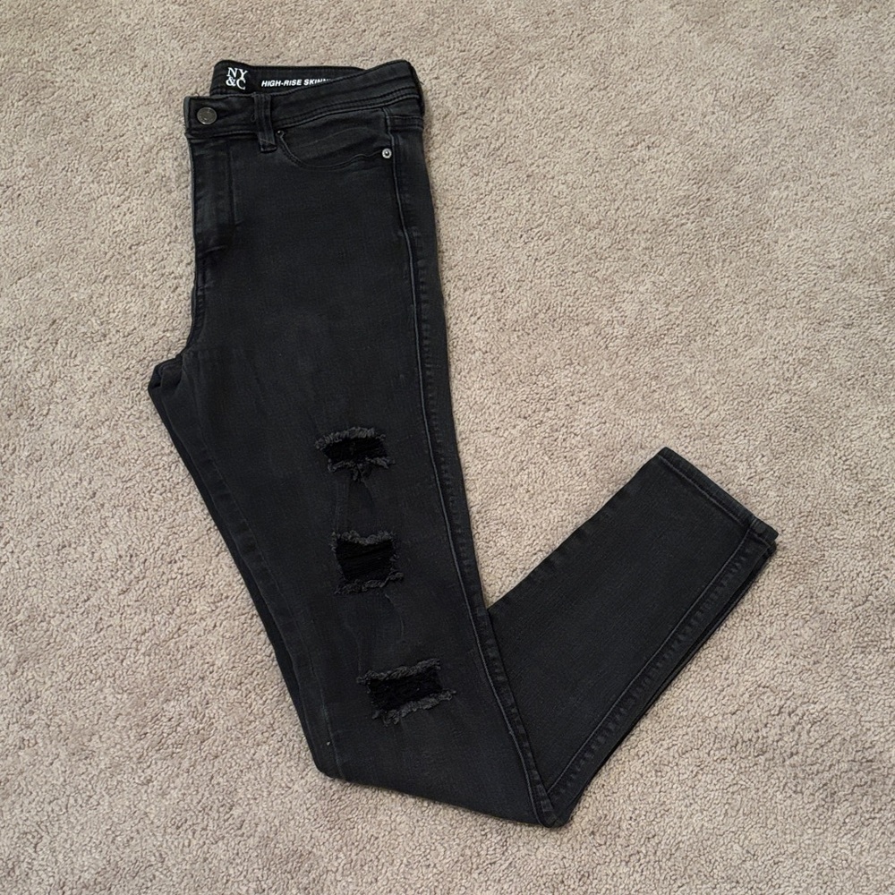 New York & Company Black Ripped Skinny Jeans